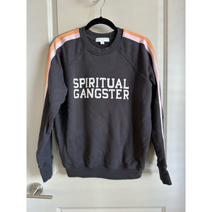 Spiritual Gangster Black Sweatshirt with Pink and Orange Stripes